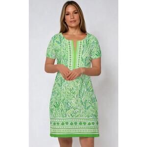 Rezobay Deep Sea Print Cotton Knit Slit Neck Dress Resort Luxury Wear Size XXL